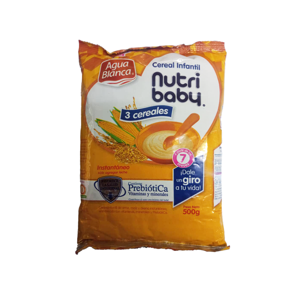 Cereal Infantil Agua Blanca Nutri Baby 3 Cereales 500 gr.