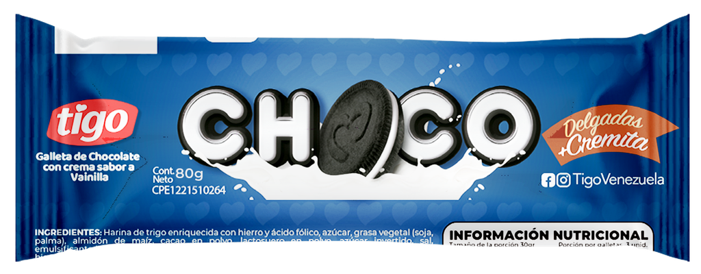 Galletas Chocolate Rellenas con Vainilla 80 gr Tigo
