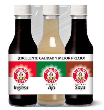 [7591112000468] TriPack Salsas Tiquire Flores 150cc Inglesa/Ajo/Soya