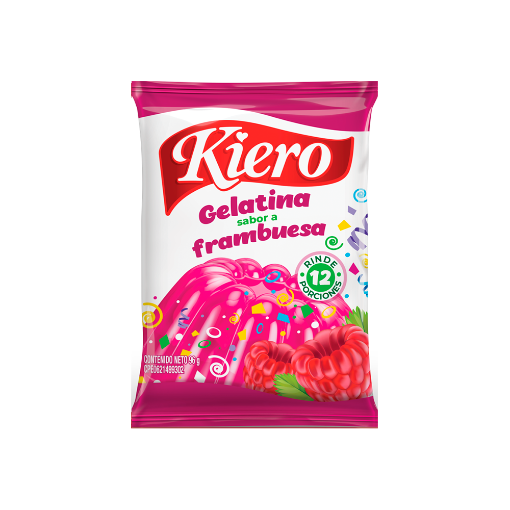 Gelatina Sabor a Frambuesa Kiero 96 gr.