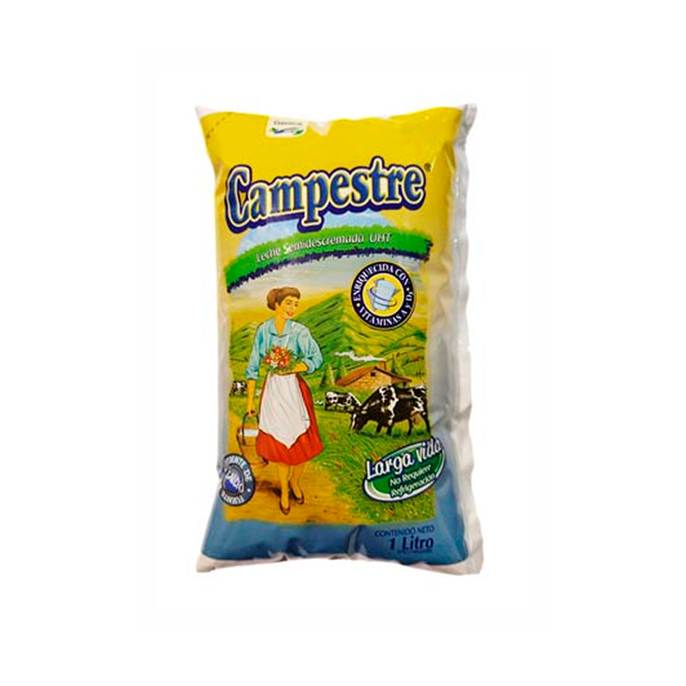 Leche Semi Descremada Campestre Bolsa UHT 1 lt.