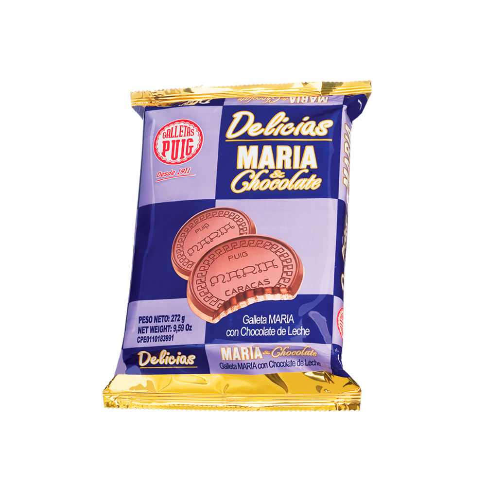 Galletas Puig Delicias Maria & Chocolate Display 612 gr (18 Unidades).