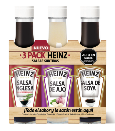 Tripack Salsas Inglesa/Ajo/Soya Heinz 150cc