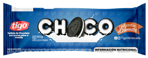 [7598986002086] Galletas Chocolate Rellenas con Vainilla 80 gr Tigo