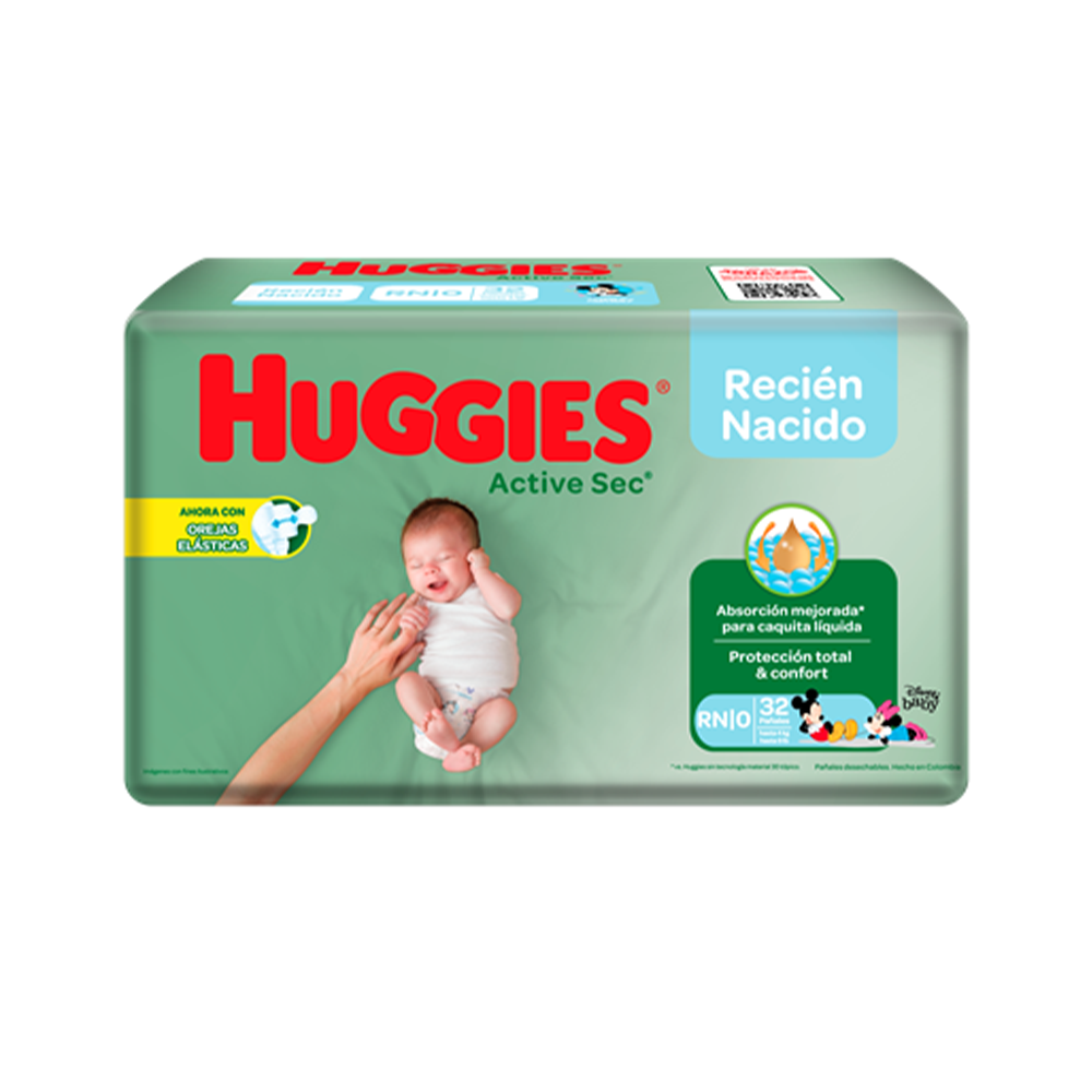 Pañal Huggies Bebe Active Talla RN (Recien Nacido) 32 und